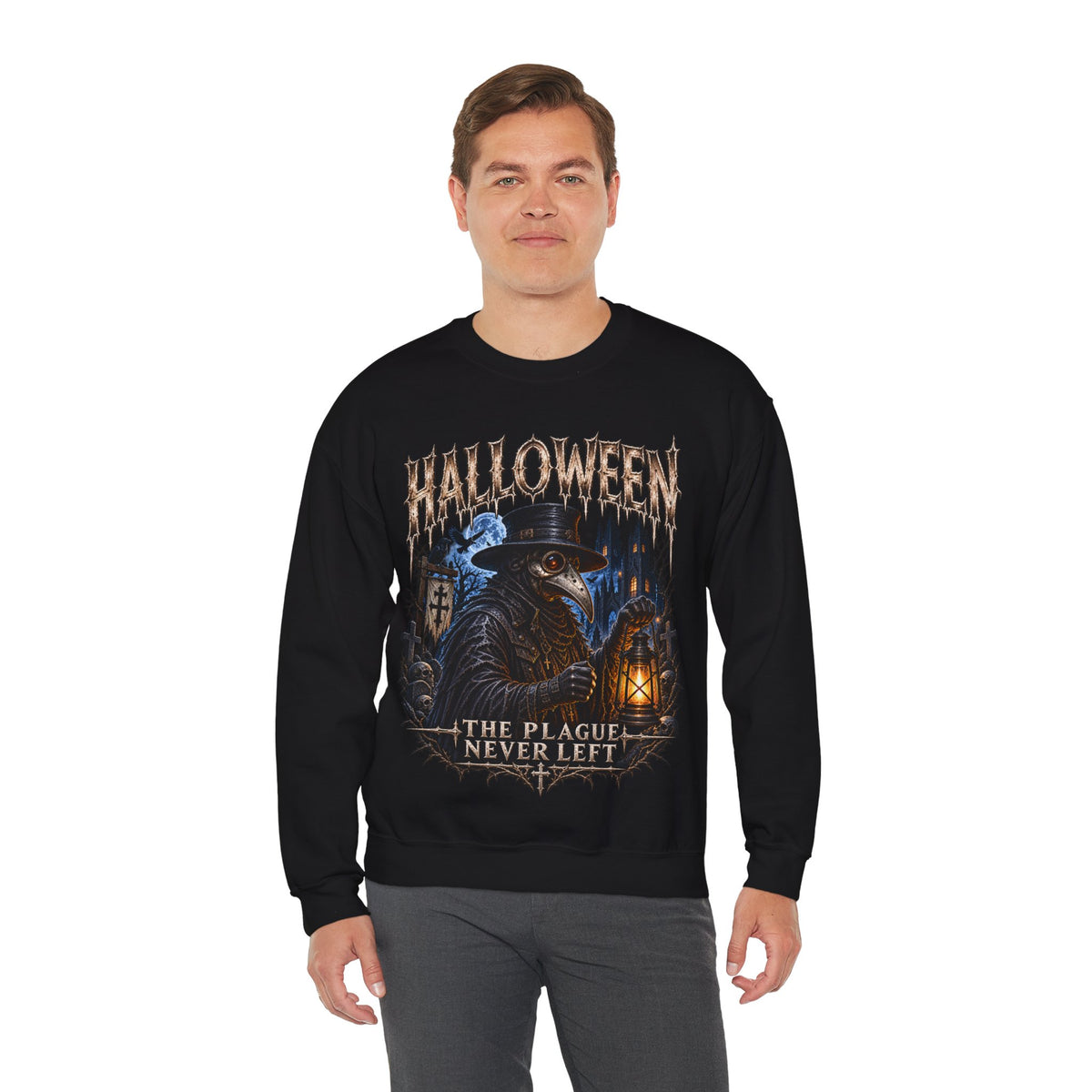 Plague Watch Plague Doctor Sweatshirt in Black — model view