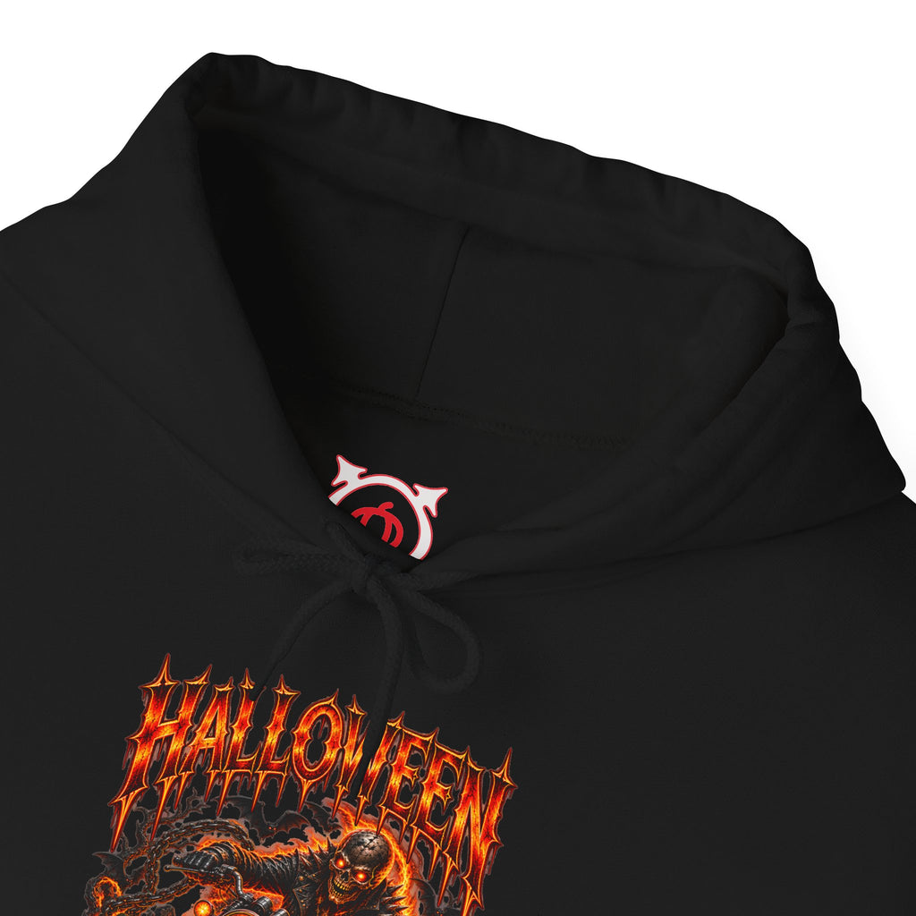 Ride or Die Skeleton Biker Hoodie in Black — front view
