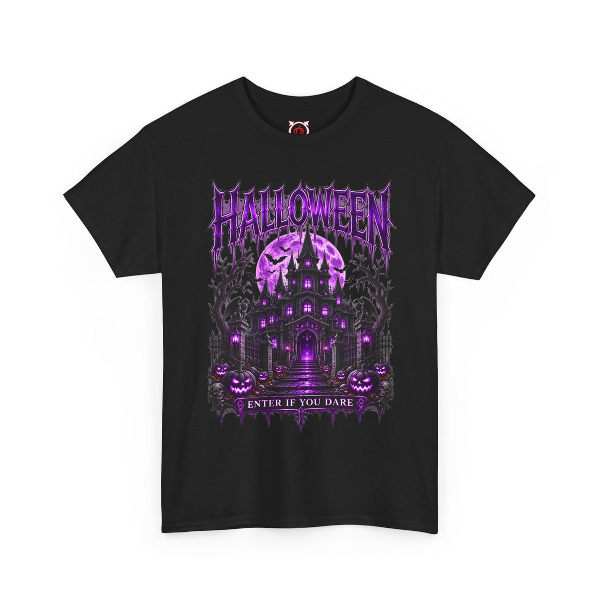 Enter If You Dare Haunted House T-Shirt in Black — front view