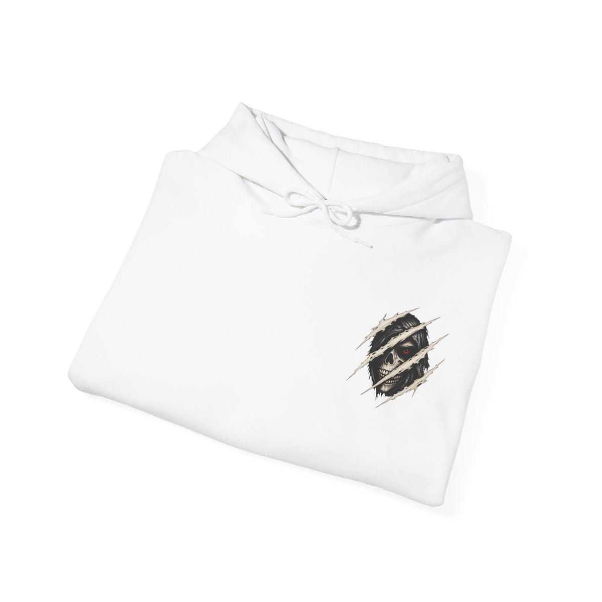 Beneath the Surface Skull Hoodie in White — folded view