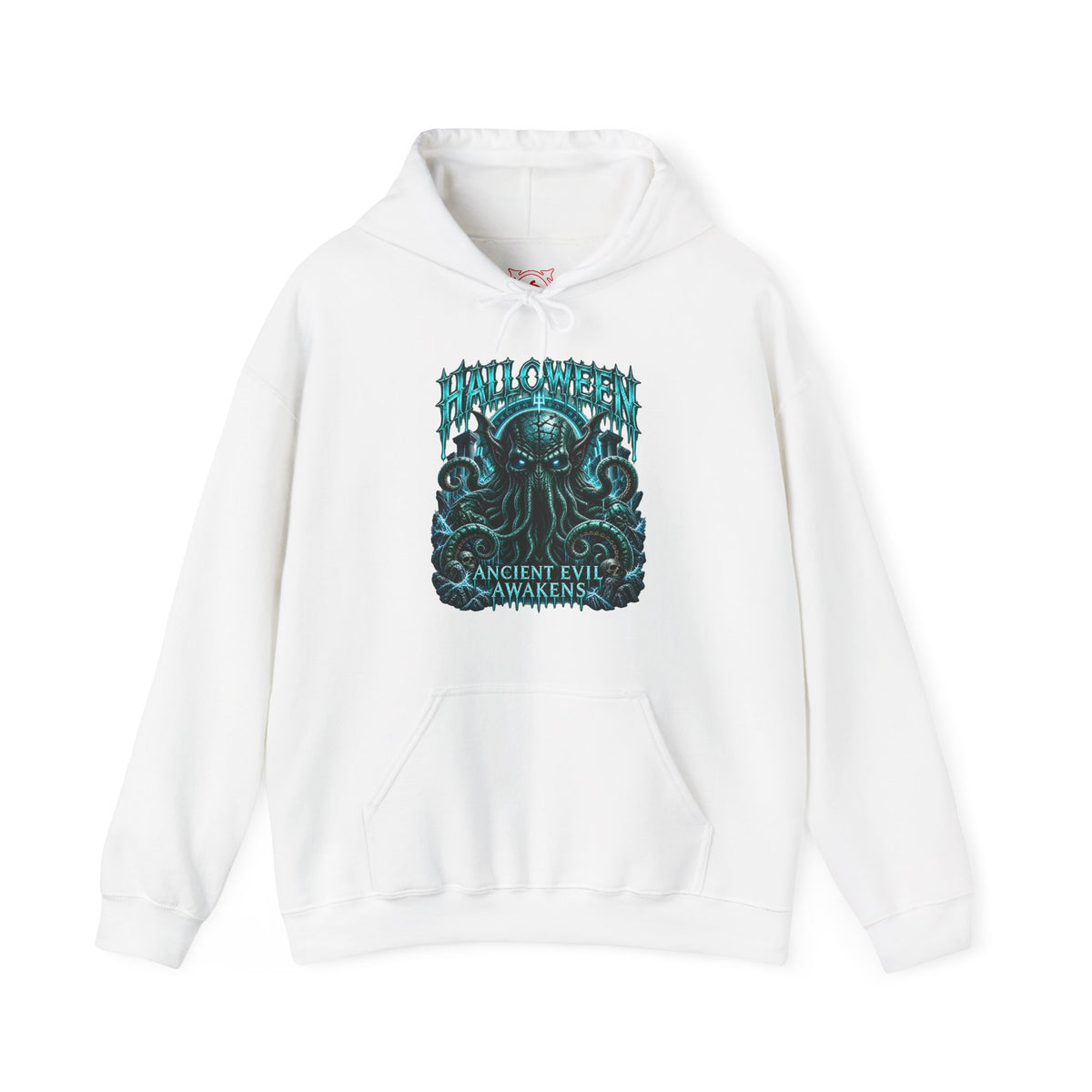 Ancient Awakening Tentacle Creature Hoodie in White — front view