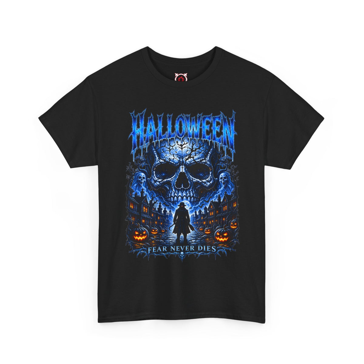 Fear Never Dies Skull T-Shirt in Black — front view