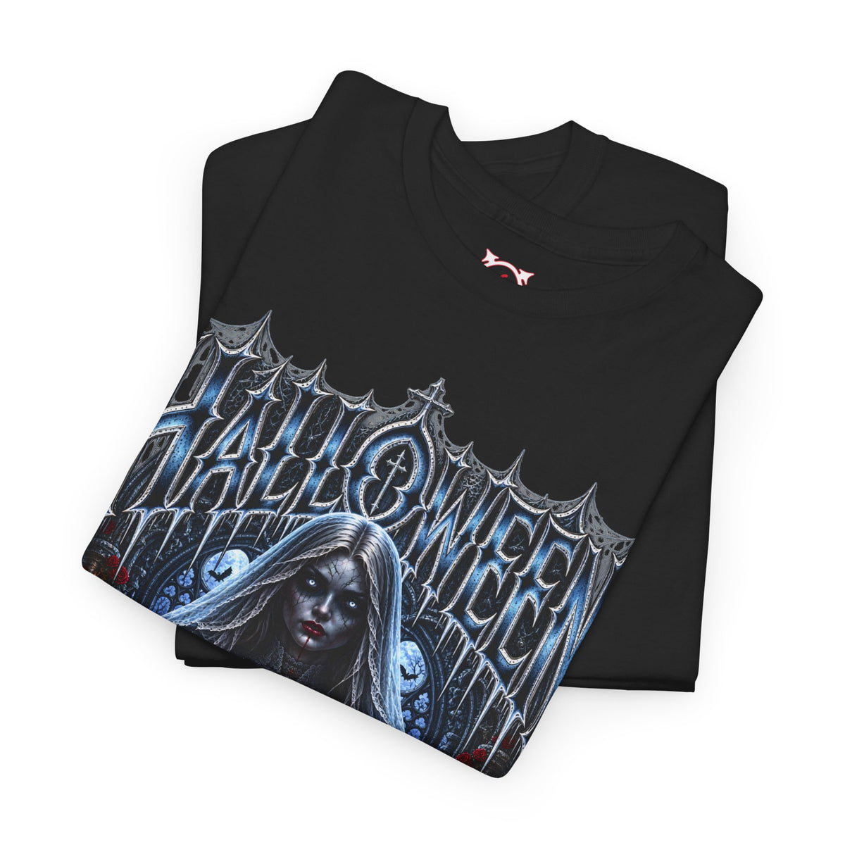 Midnight Vows Gothic Bride T-Shirt in Black — folded view