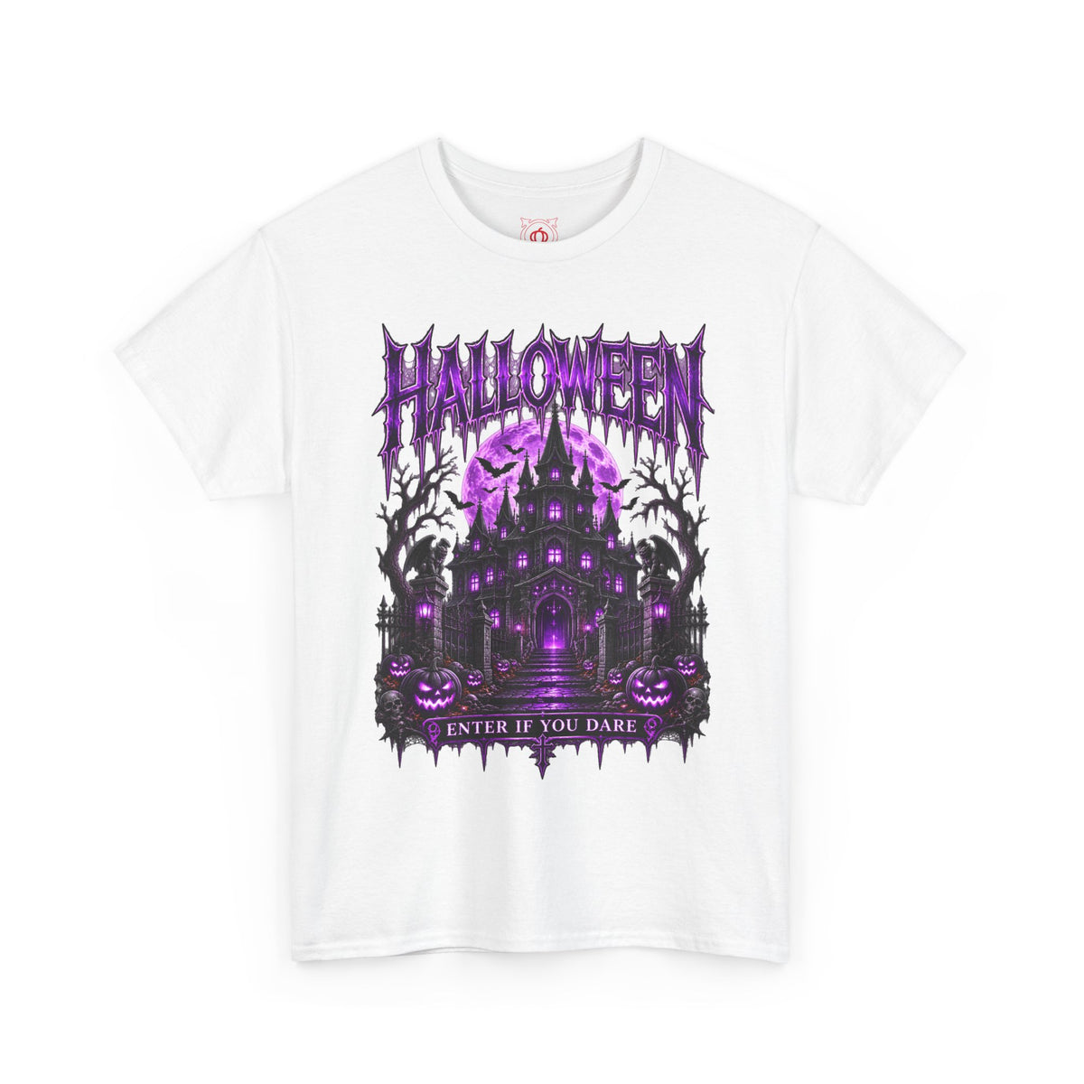 Enter If You Dare Haunted House T-Shirt in White — front view