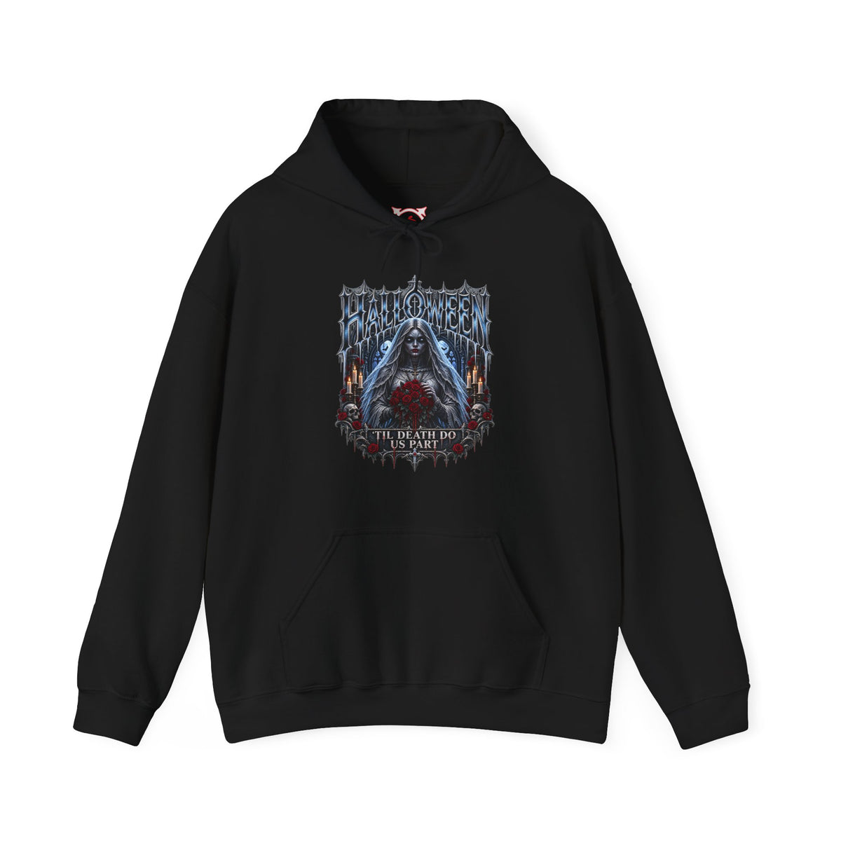 Midnight Vows Gothic Bride Hoodie in Black — front view