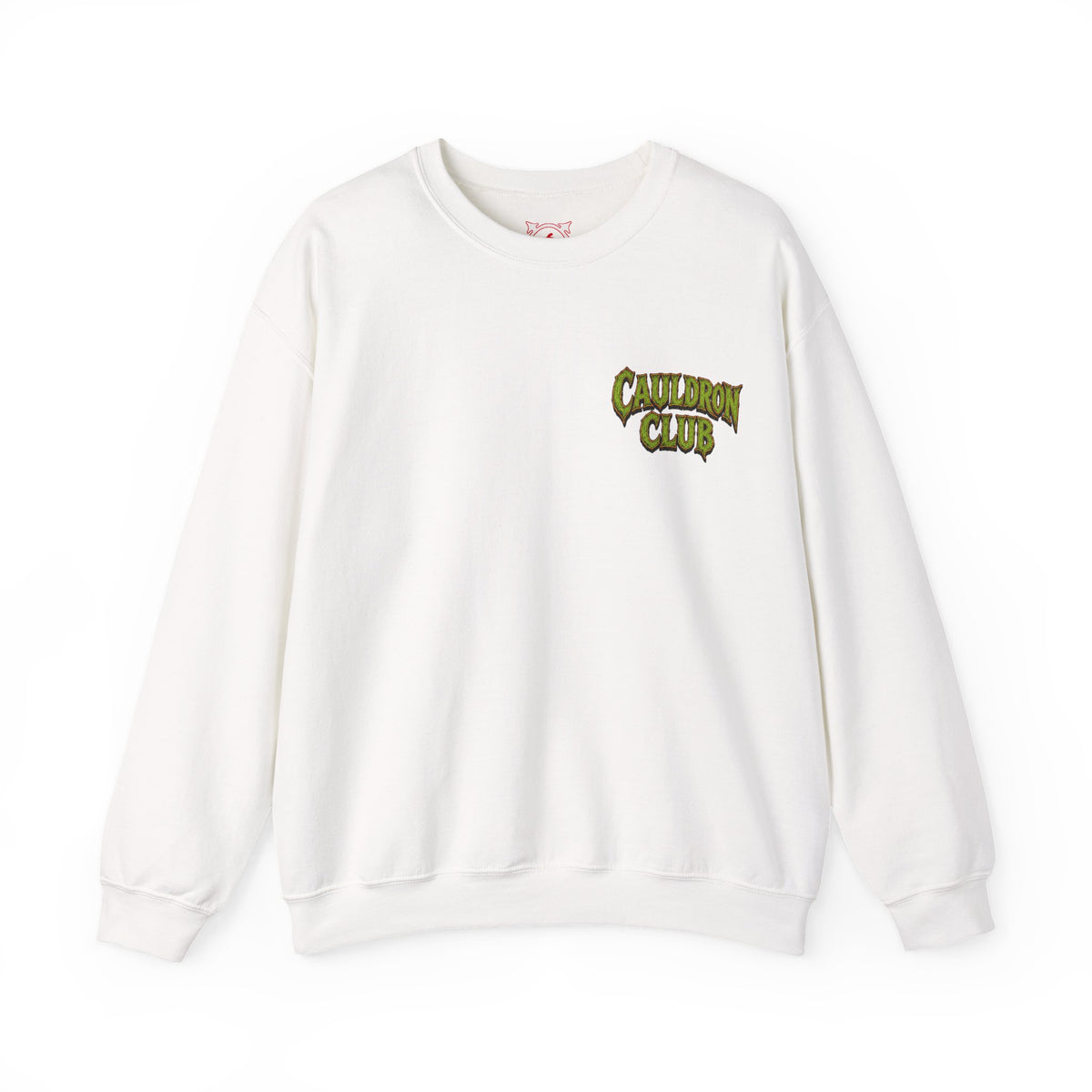 Cauldron Club Black Cat Sweatshirt in White — front view