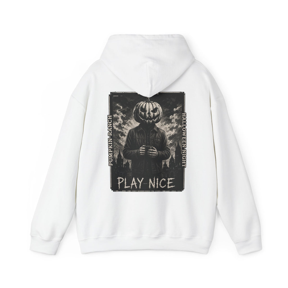 Play Nice Pumpkin Hoodie in White — back view