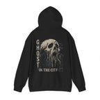 Ghost in the City Skull Hoodie in Black — back view