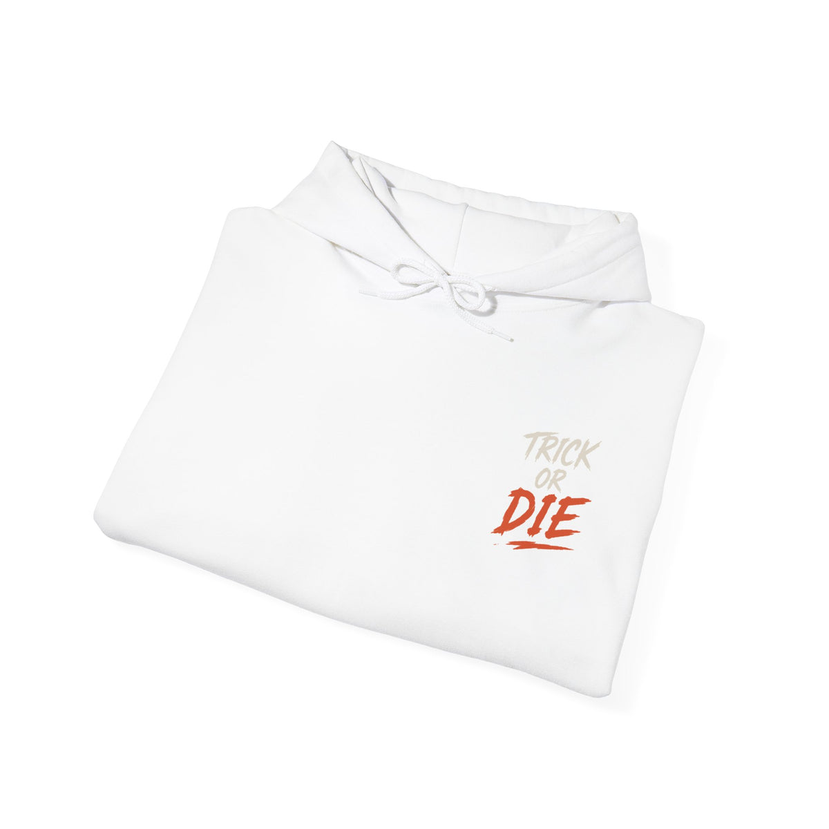 Trick or Die Halloween Hoodie in White — folded view