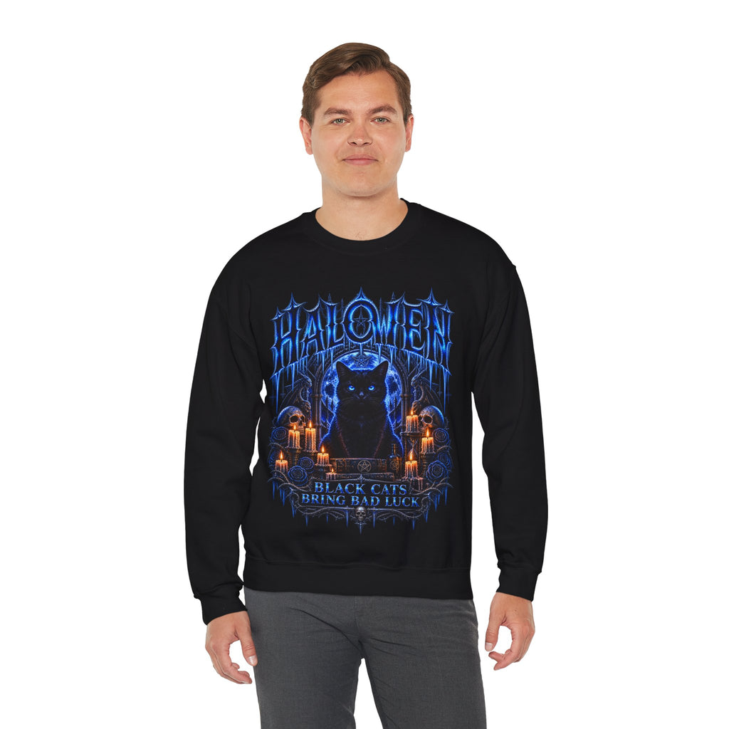 Black Cat Omen Sweatshirt in Black — model view
