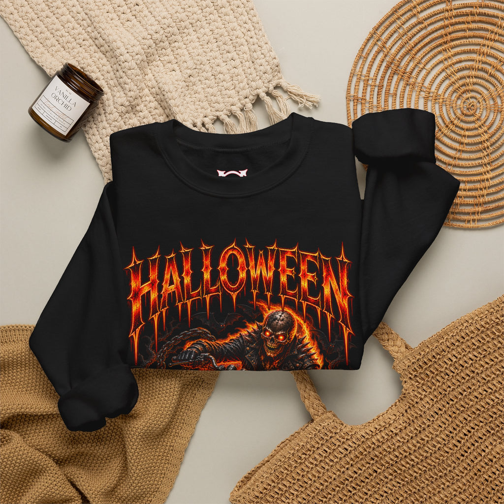 Ride or Die Skeleton Biker Sweatshirt in Black — folded view