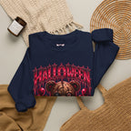 Playtime Is Over Creepy Teddy Bear Sweatshirt in Navy — folded view