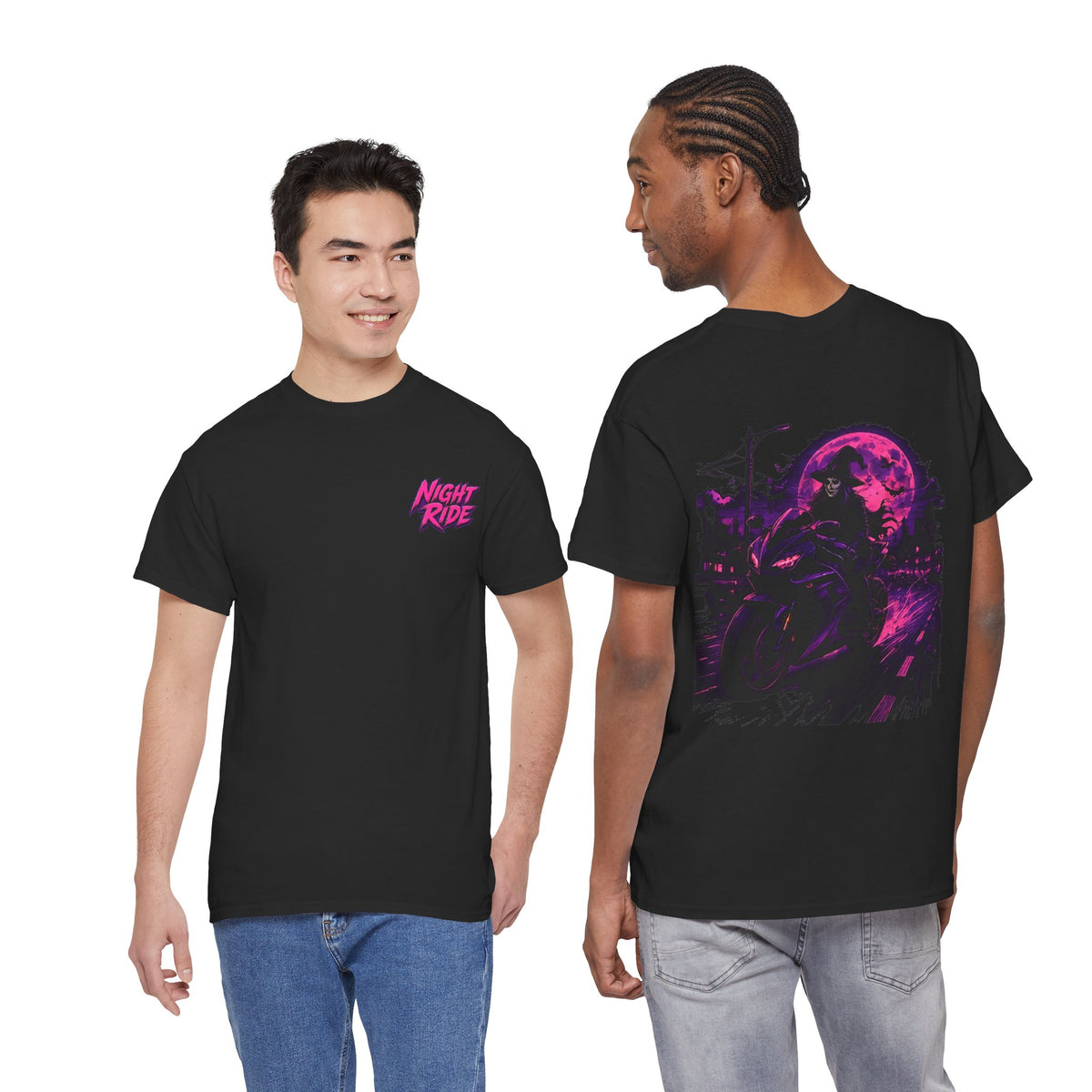 Night Ride Motorcycle T-Shirt in Black — model view