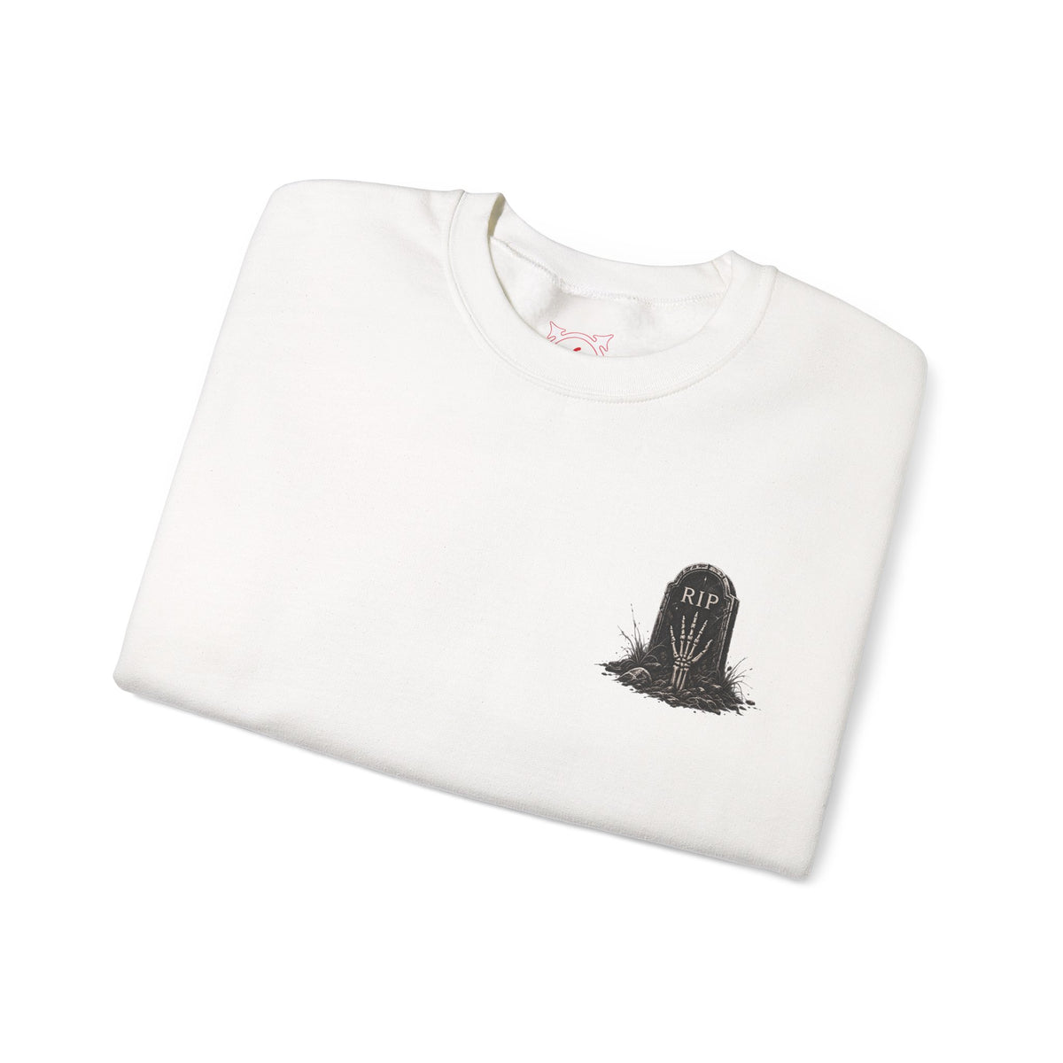 RIP Tombstone Sweatshirt in White — folded view