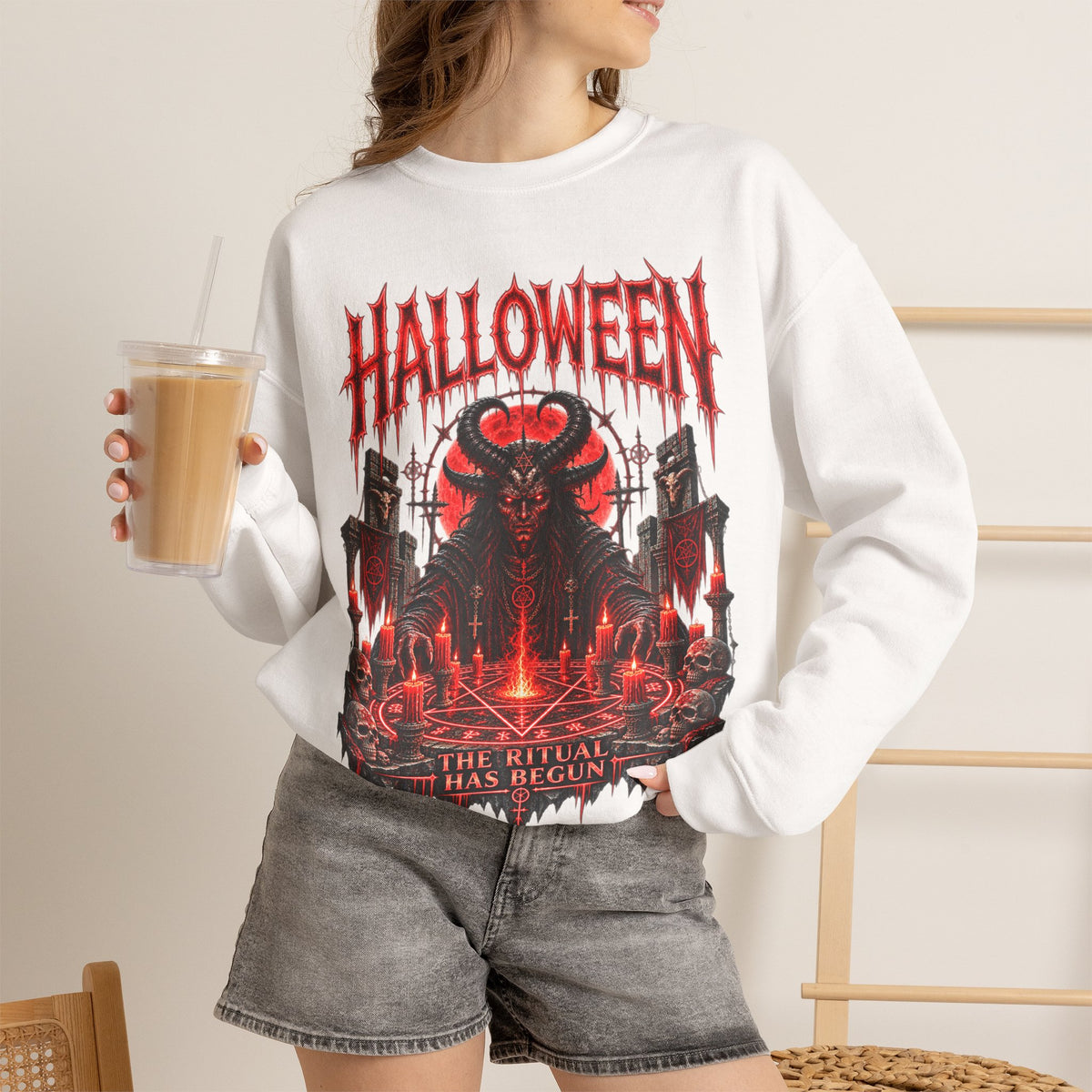 The Ritual Occult Sweatshirt in White — model view