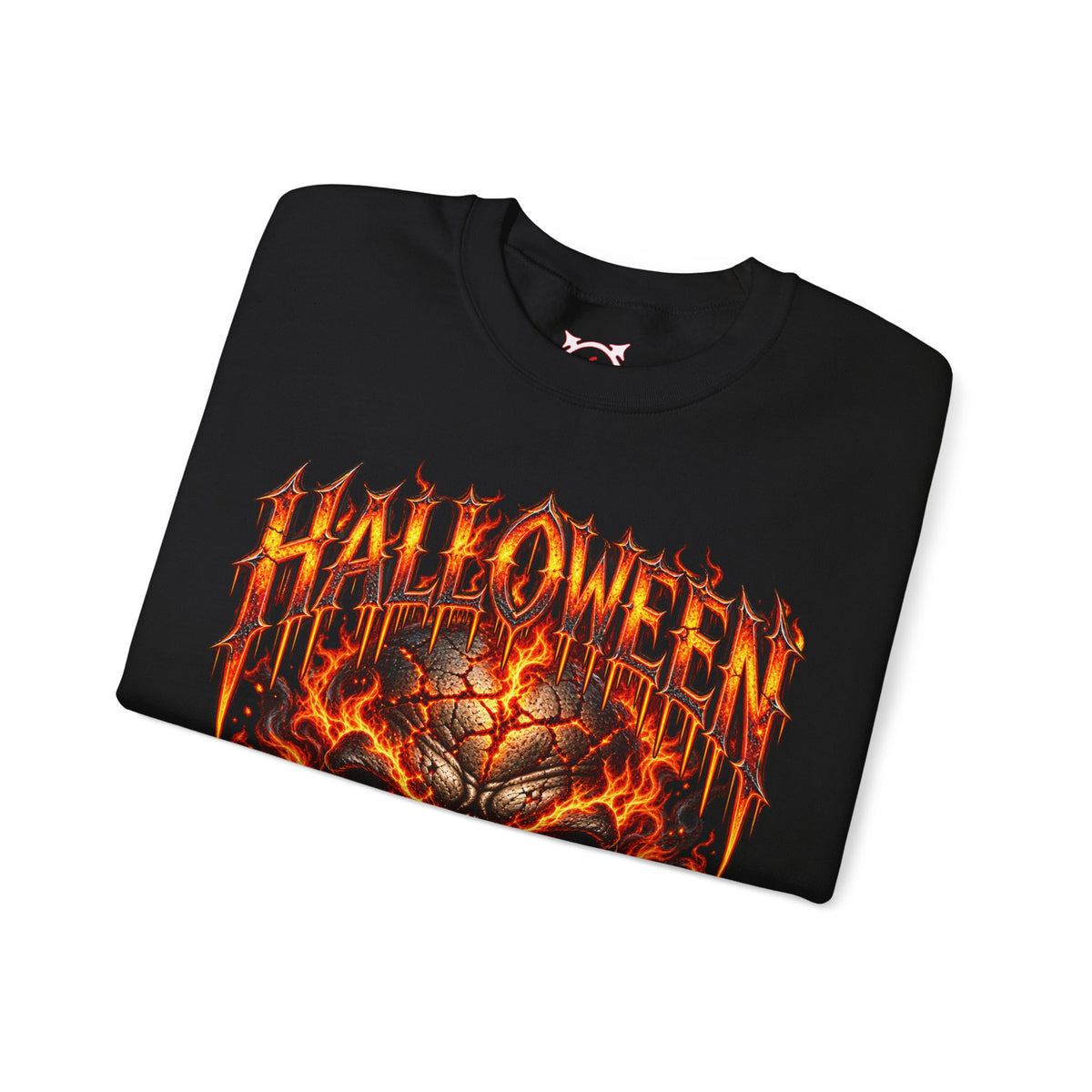 Born from Darkness Flaming Skull Sweatshirt in Black — folded view