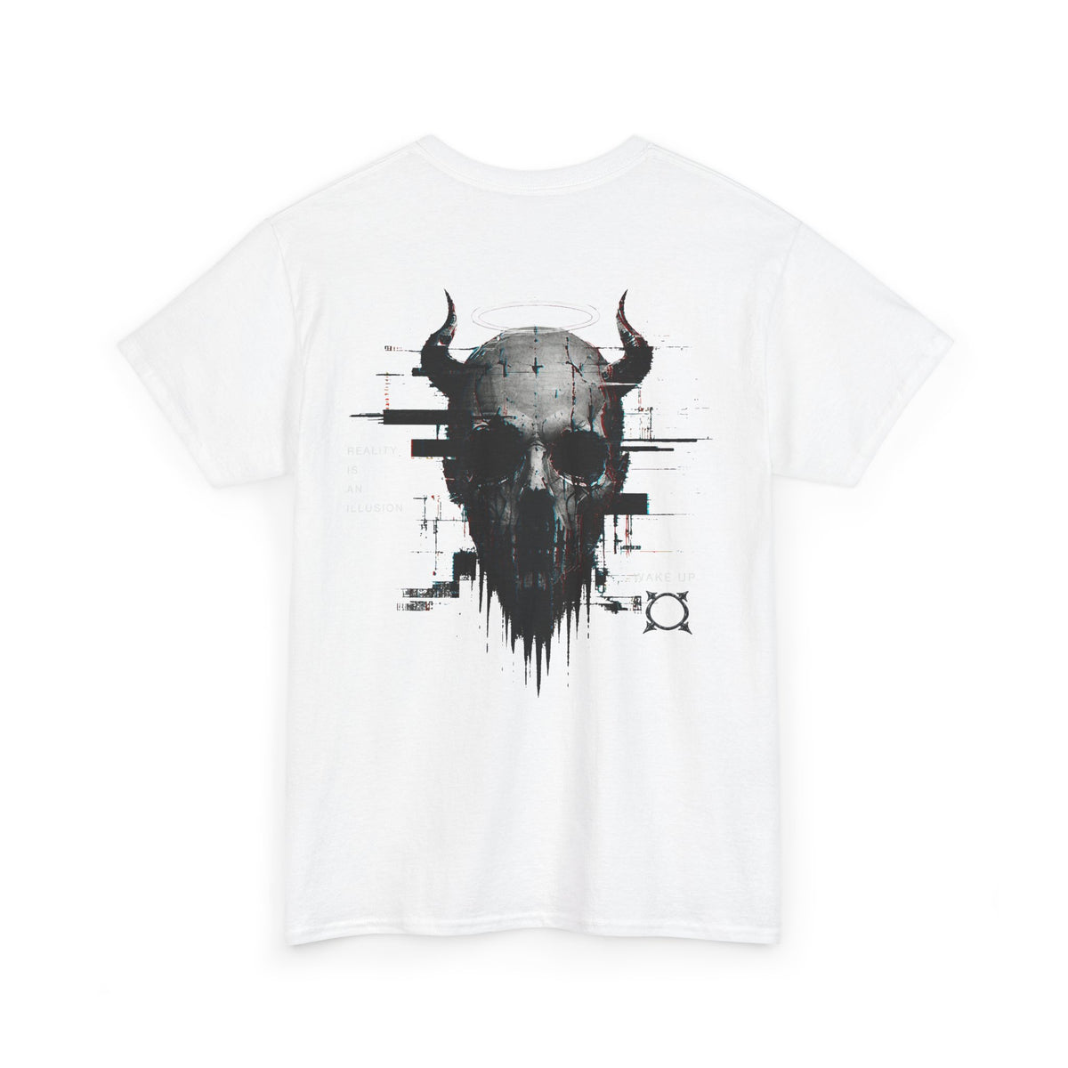 Reality Is an Illusion Glitch Skull T-Shirt in White — back view