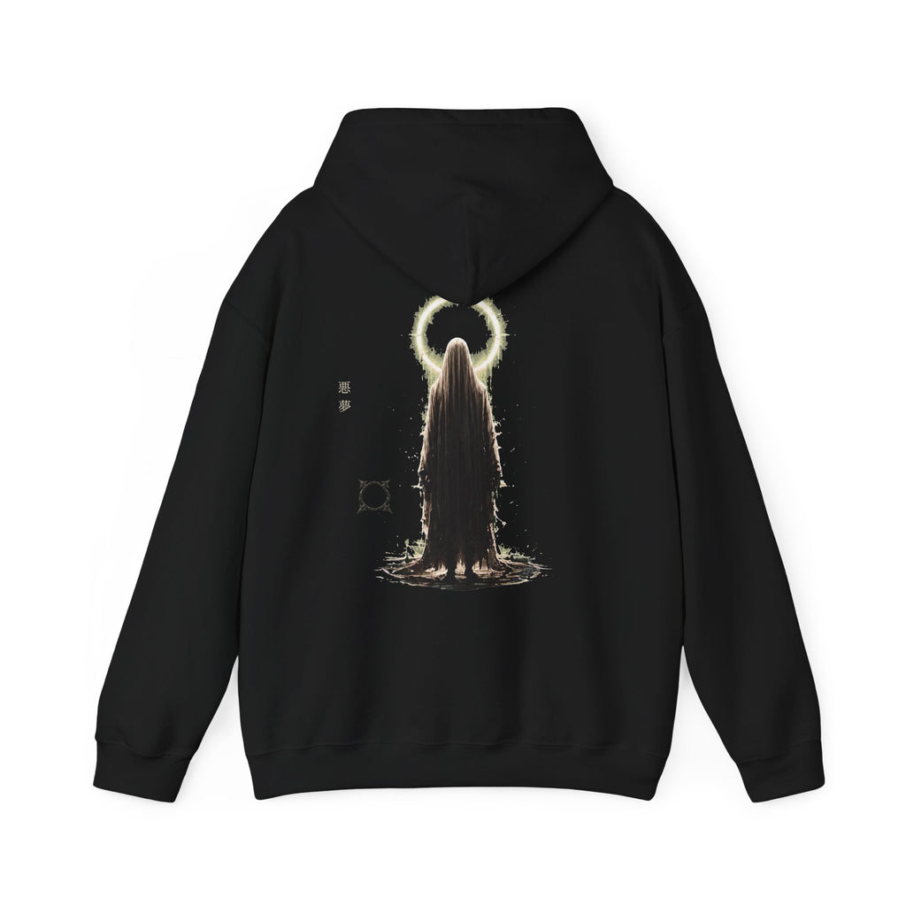 Pale Halo Ghost Hoodie in Black — back view