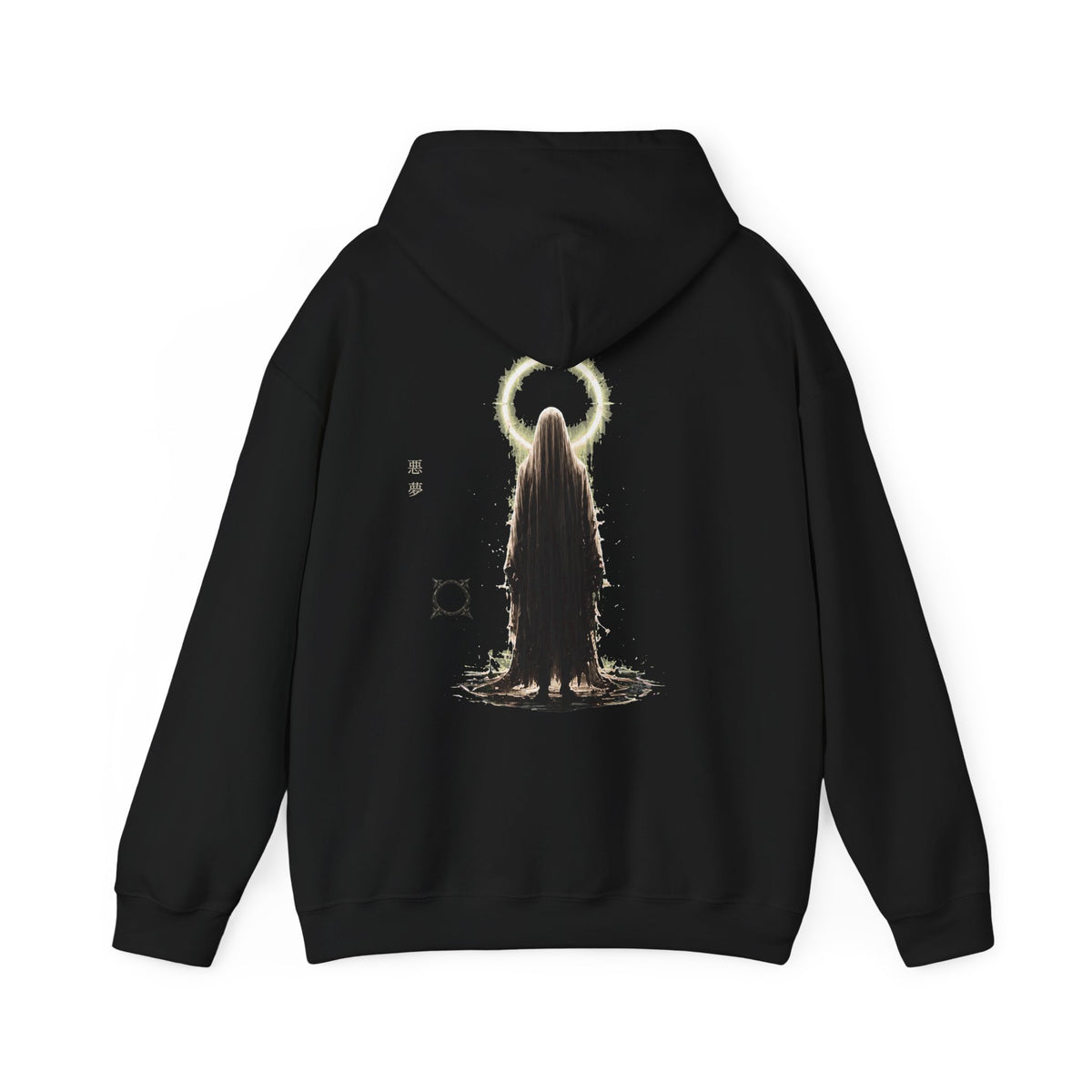 Pale Halo Ghost Hoodie in Black — back view