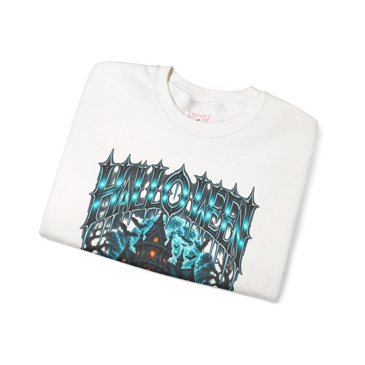 Midnight Manor Haunted House Sweatshirt in White — folded view