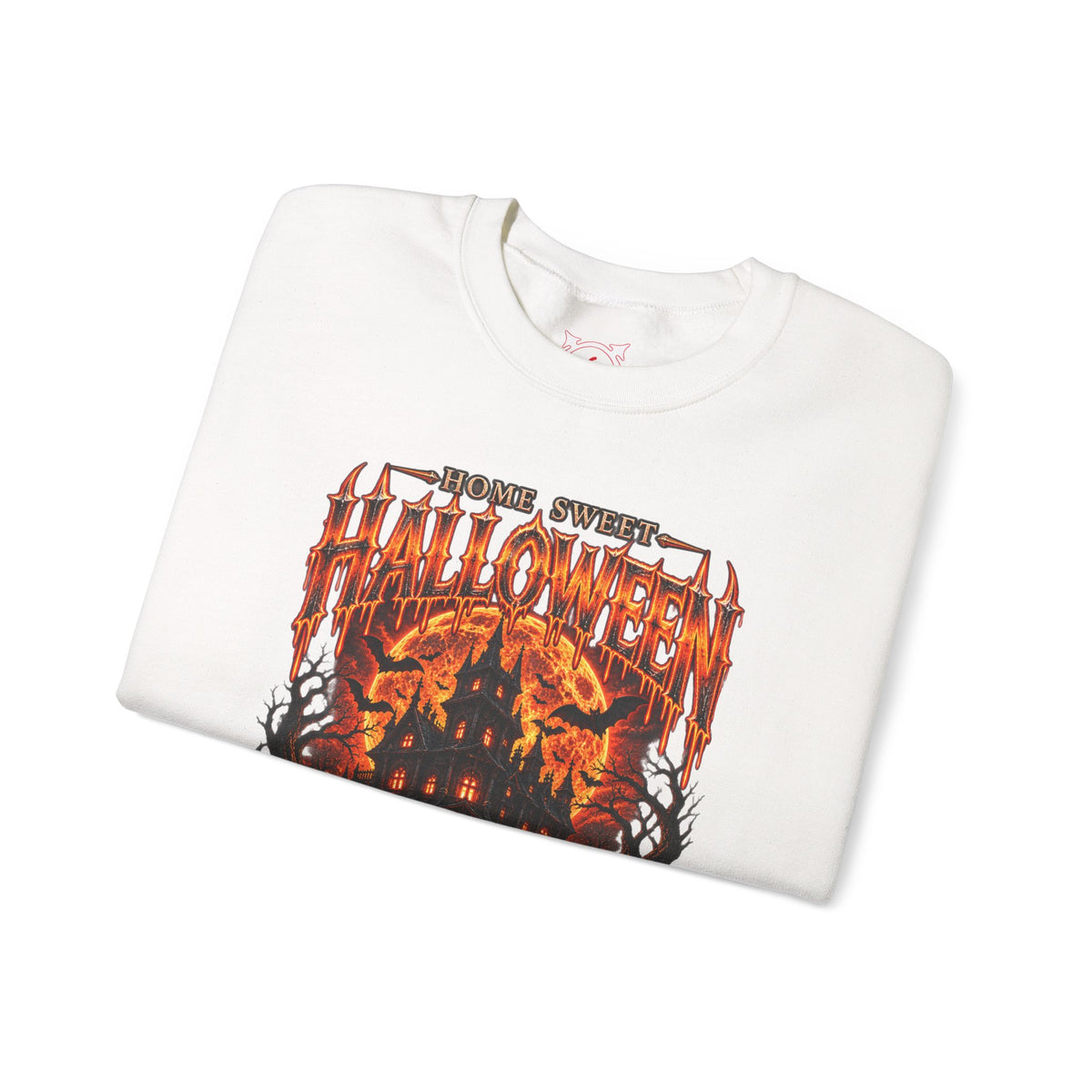 Home Sweet Halloween Haunted House Sweatshirt in White — folded view