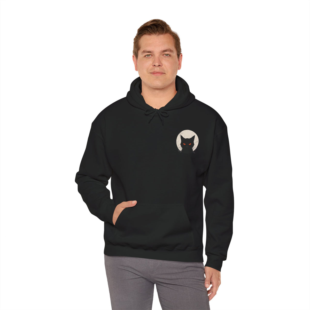 Black Cat Moon Hoodie in Black — model view