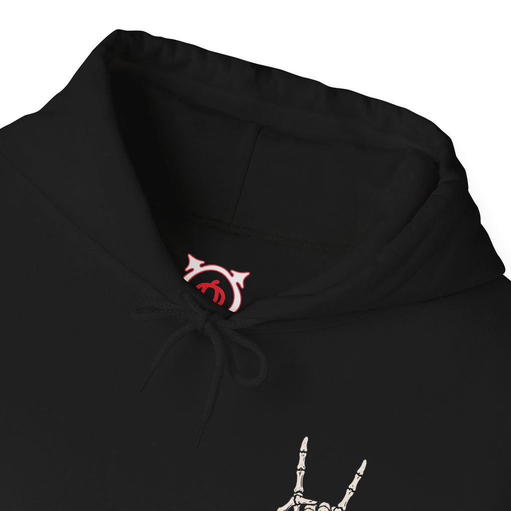 Bone Sign Skeleton Hand Hoodie in Black — front view