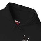 Bone Sign Skeleton Hand Hoodie in Black — front view