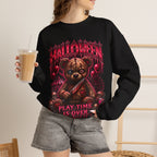 Playtime Is Over Creepy Teddy Bear Sweatshirt in Black — model view
