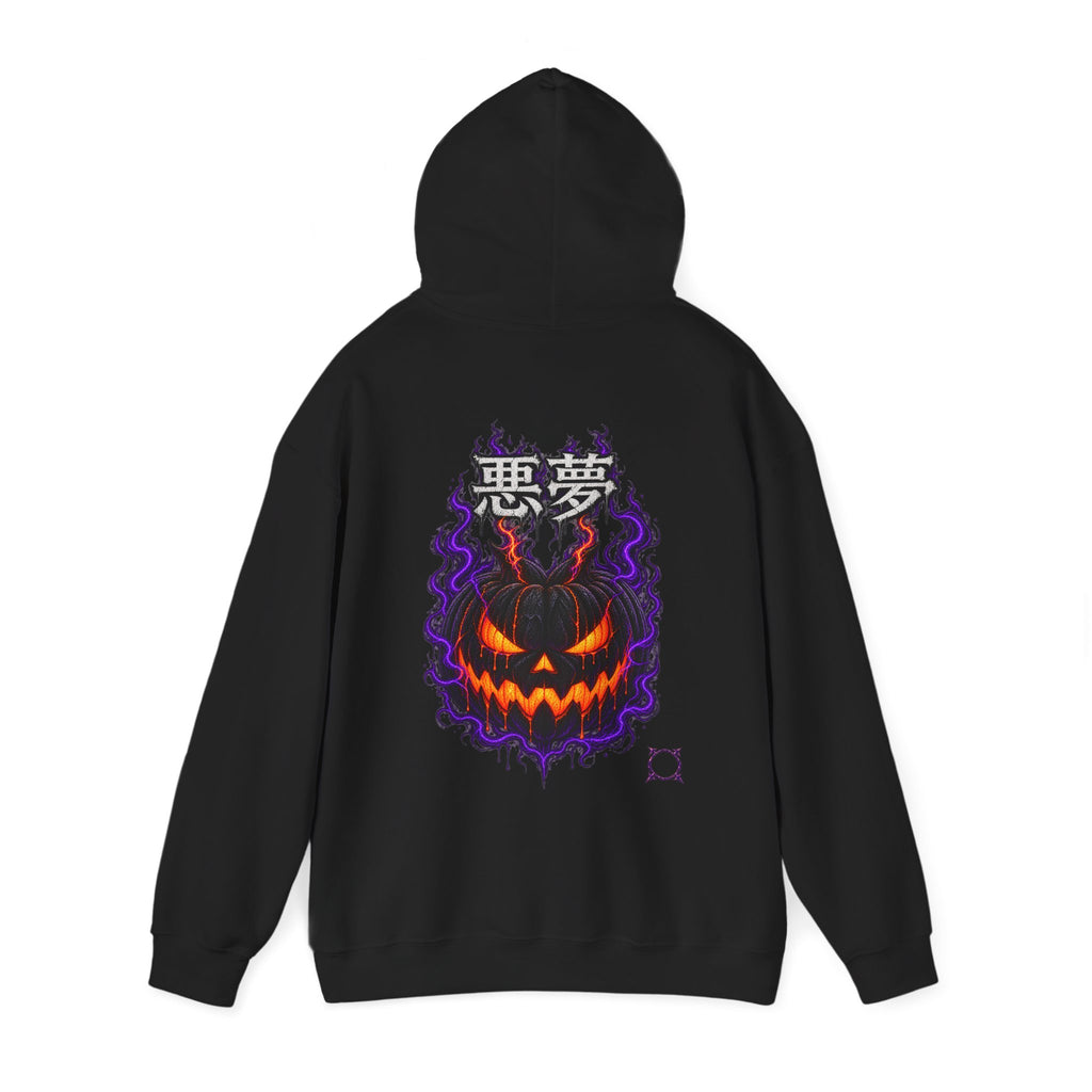 Nightmare Flame Pumpkin Hoodie in Black — back view