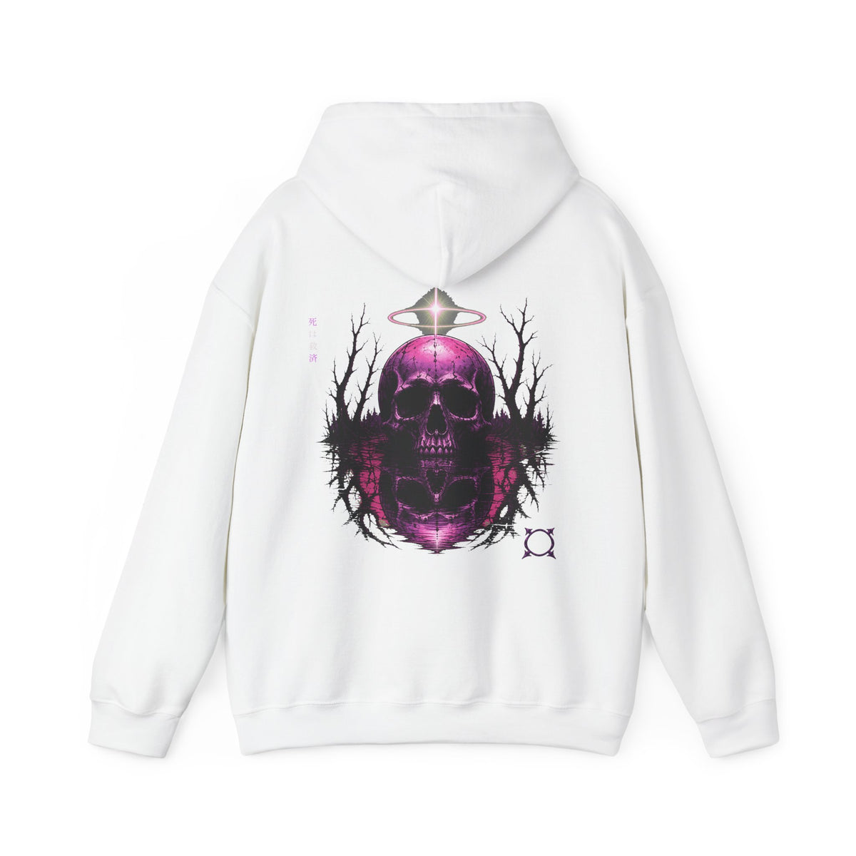 Death Is Salvation Skull Hoodie in White — back view