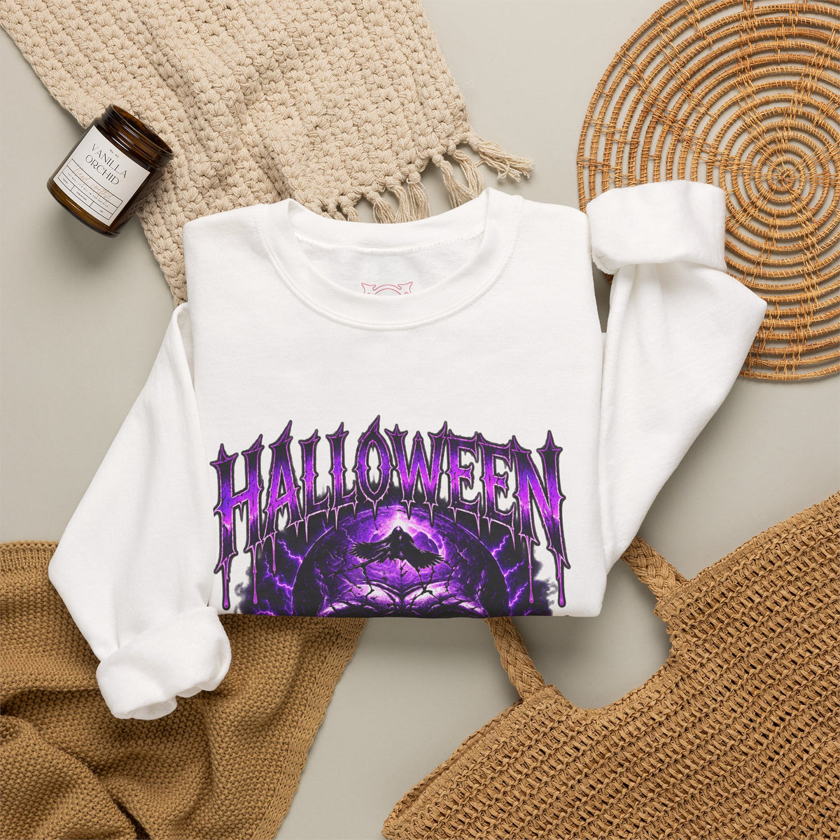 Deepest Fear Skull Sweatshirt in White — folded view