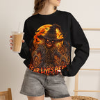 Fear Lives Here Scarecrow Sweatshirt in Black — model view