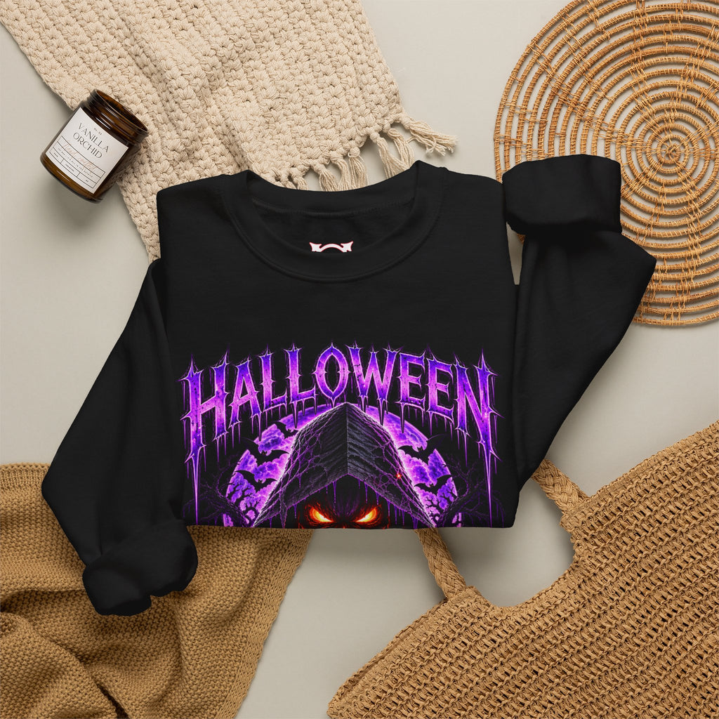 Fear the Night Pumpkin Sweatshirt in Black — folded view