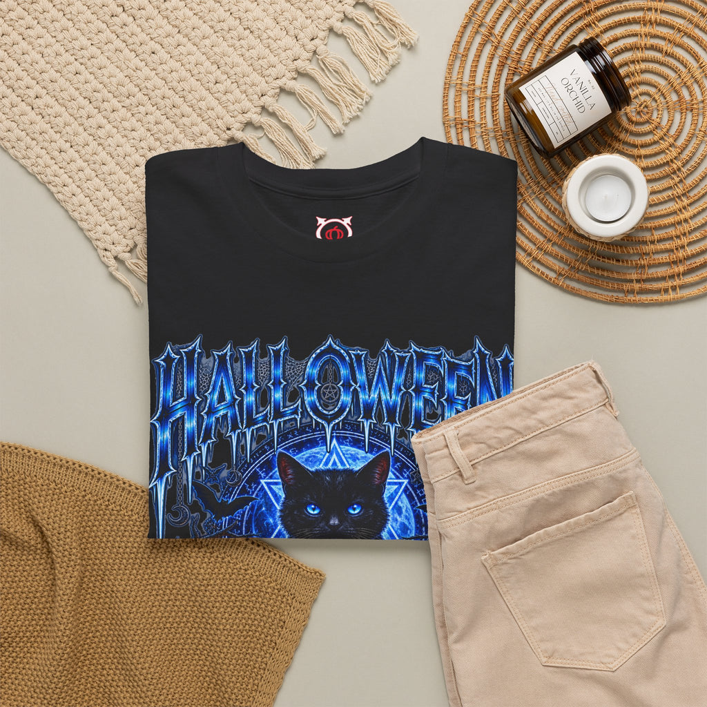 Black Cat Ritual T-Shirt in Black — folded view