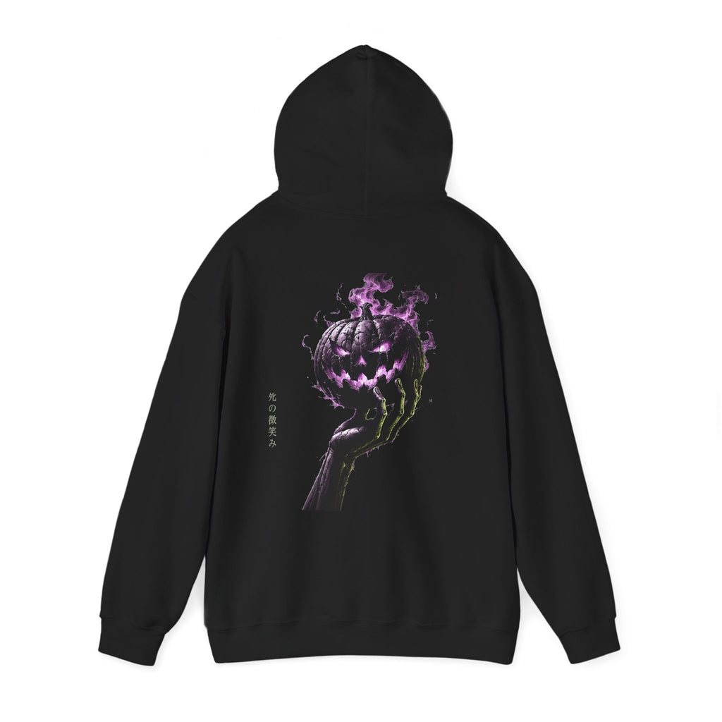Death Smile Pumpkin Hoodie in Black — back view