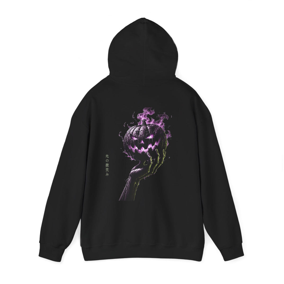 Death Smile Pumpkin Hoodie in Black — back view
