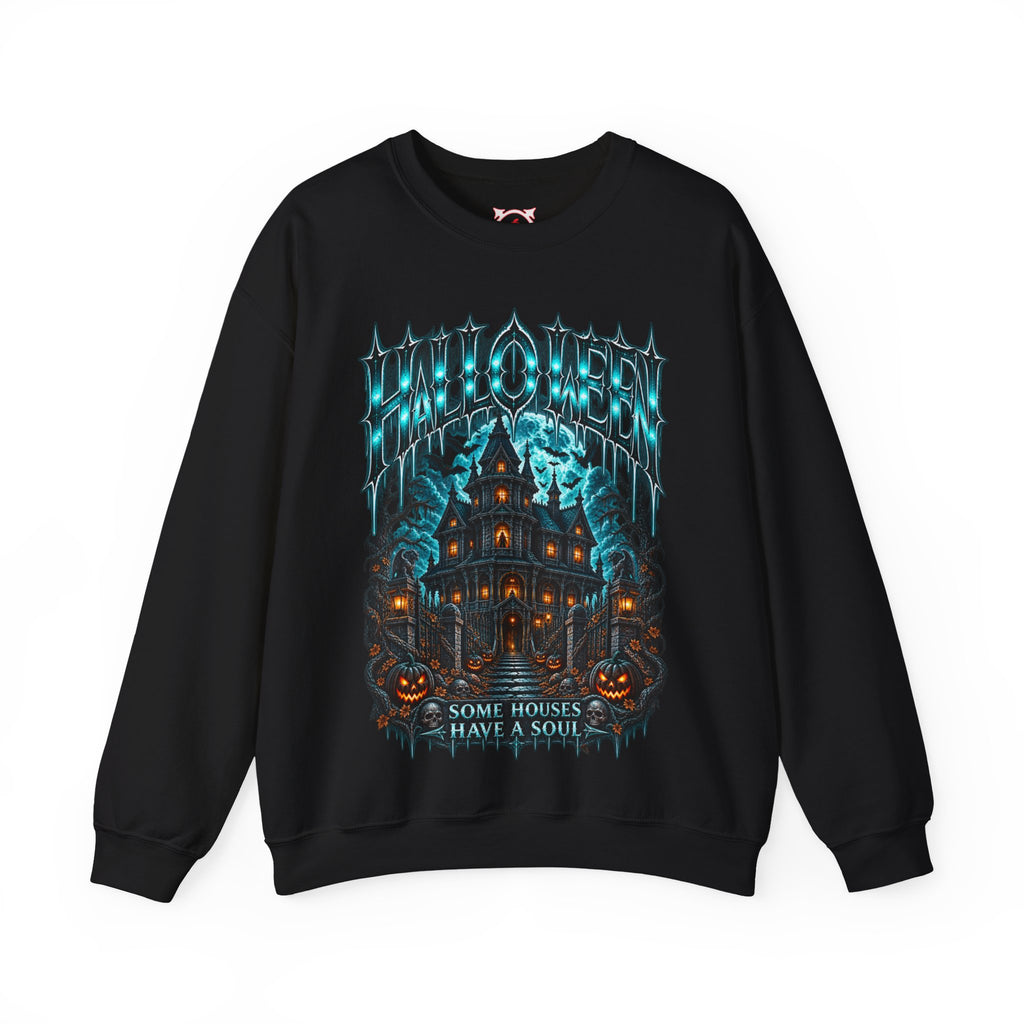 Midnight Manor Haunted House Sweatshirt in Black — front view