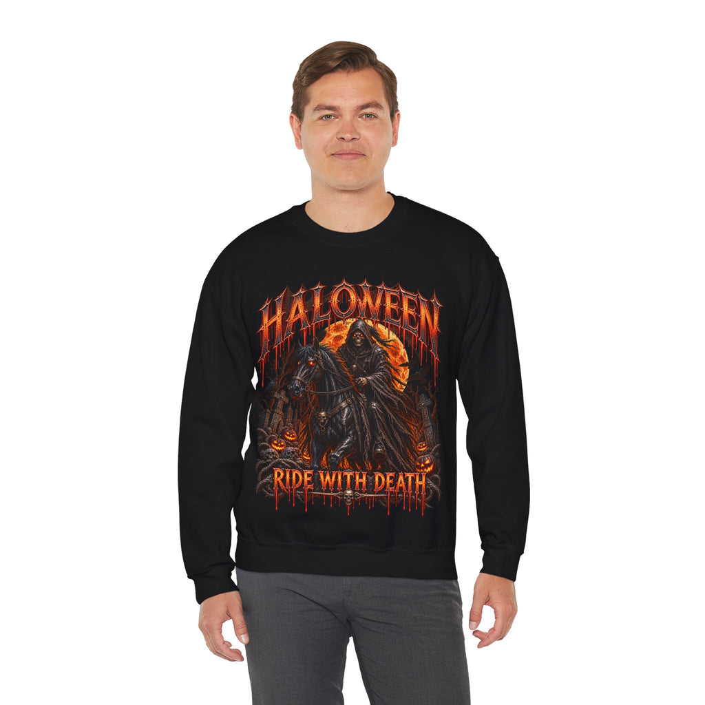Ride with Death Grim Reaper Sweatshirt in Black — model view