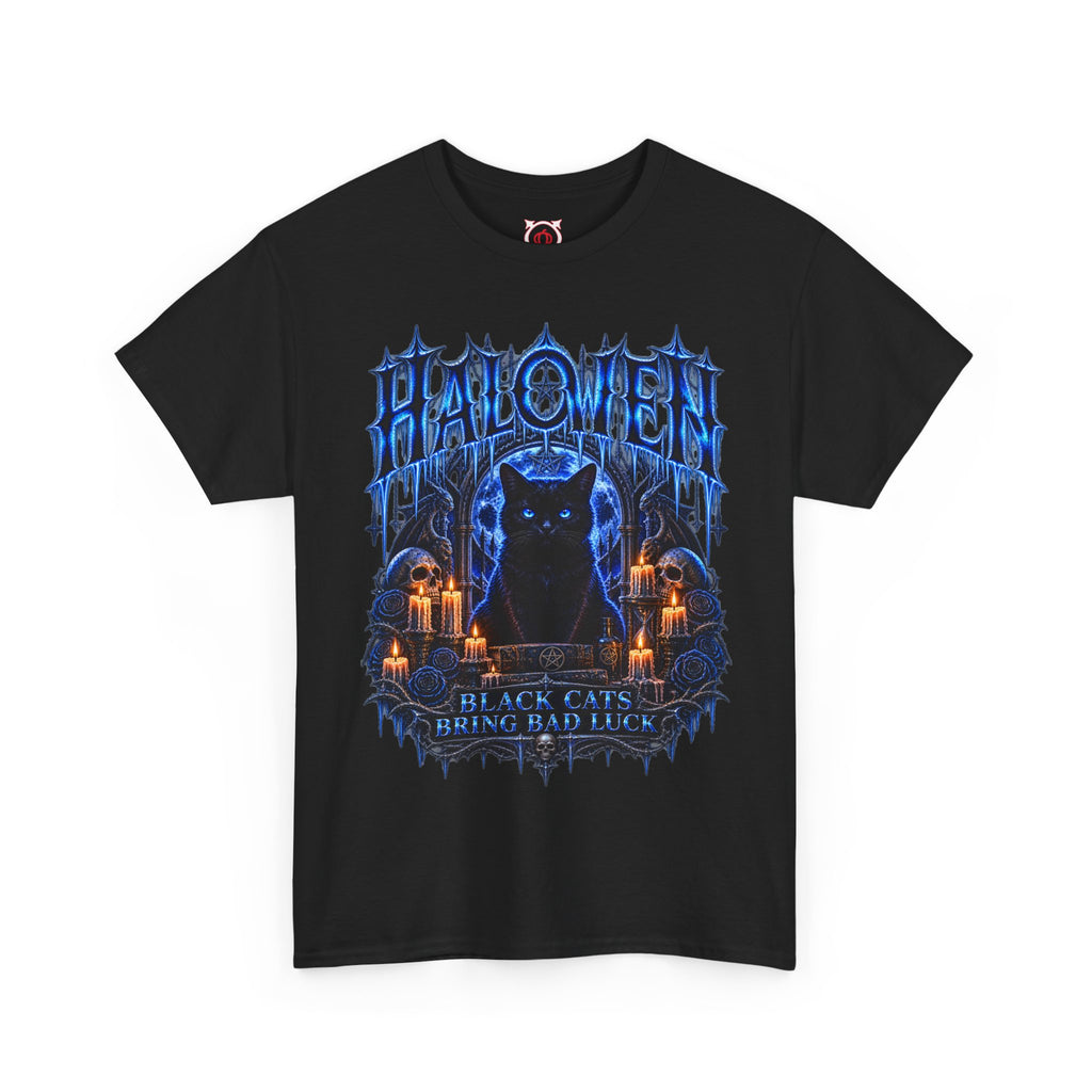Black Cat Omen T-Shirt in Black — front view