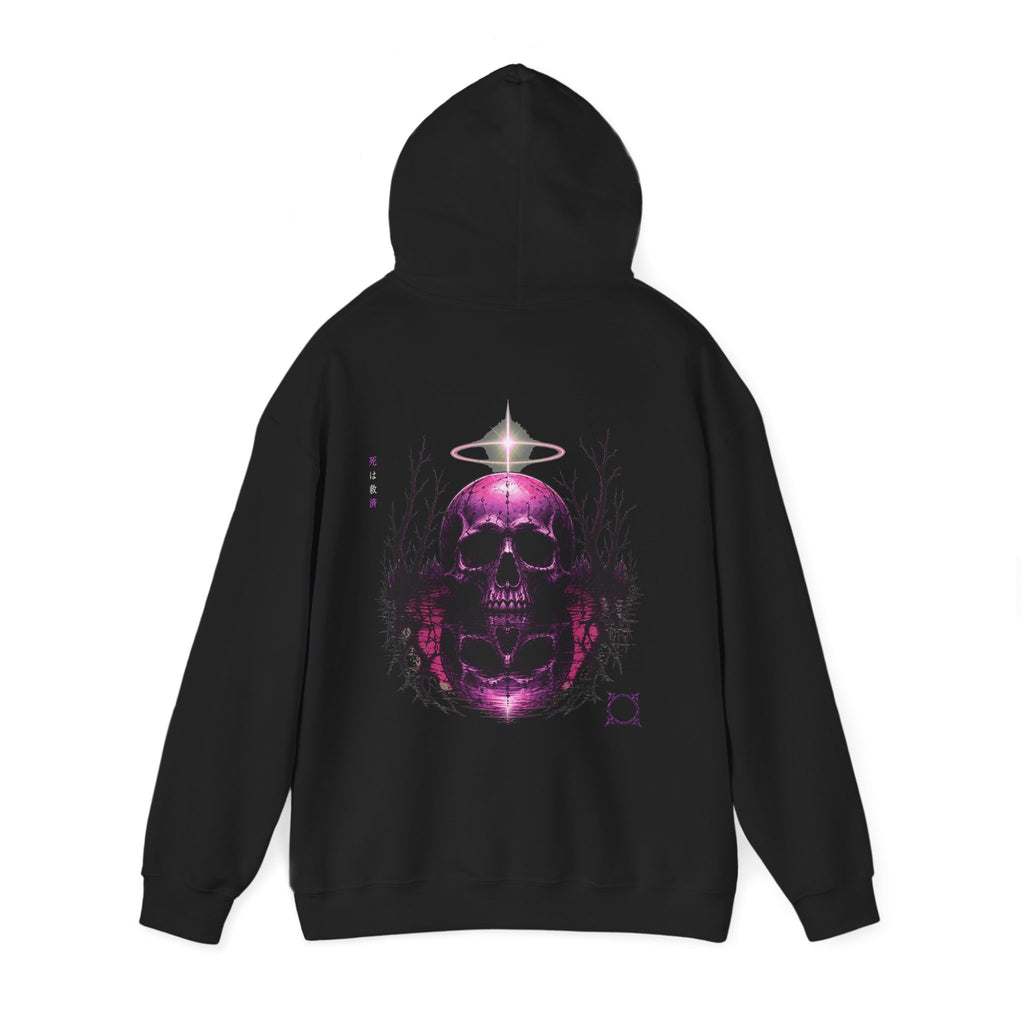 Death Is Salvation Skull Hoodie in Black — back view