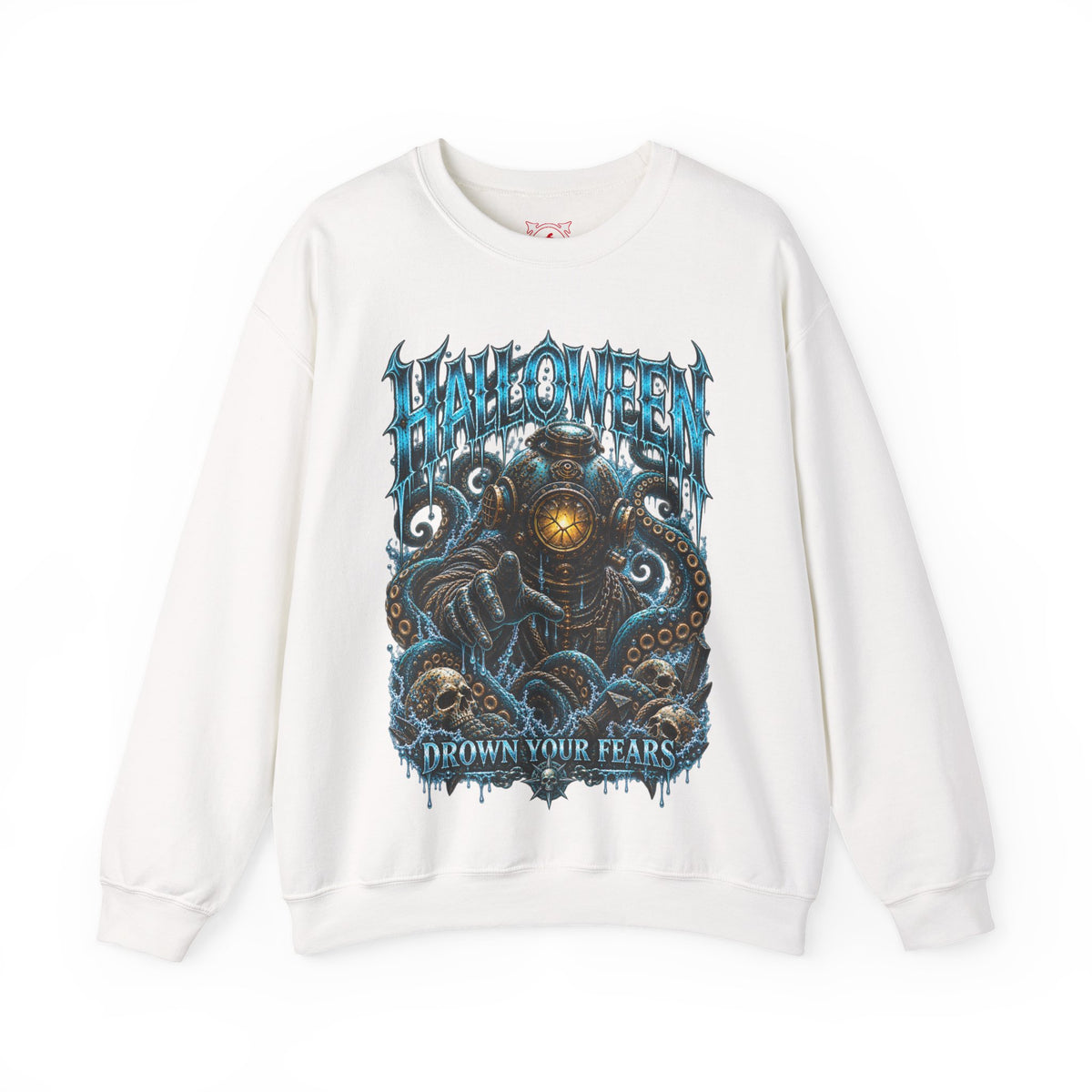 Drown Your Fears Deep Sea Sweatshirt in White — front view