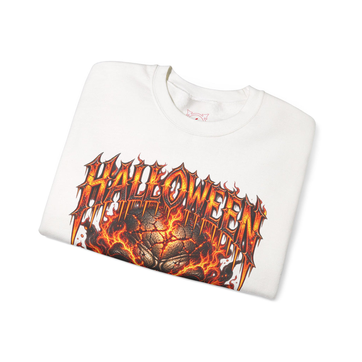 Born from Darkness Flaming Skull Sweatshirt in White — folded view