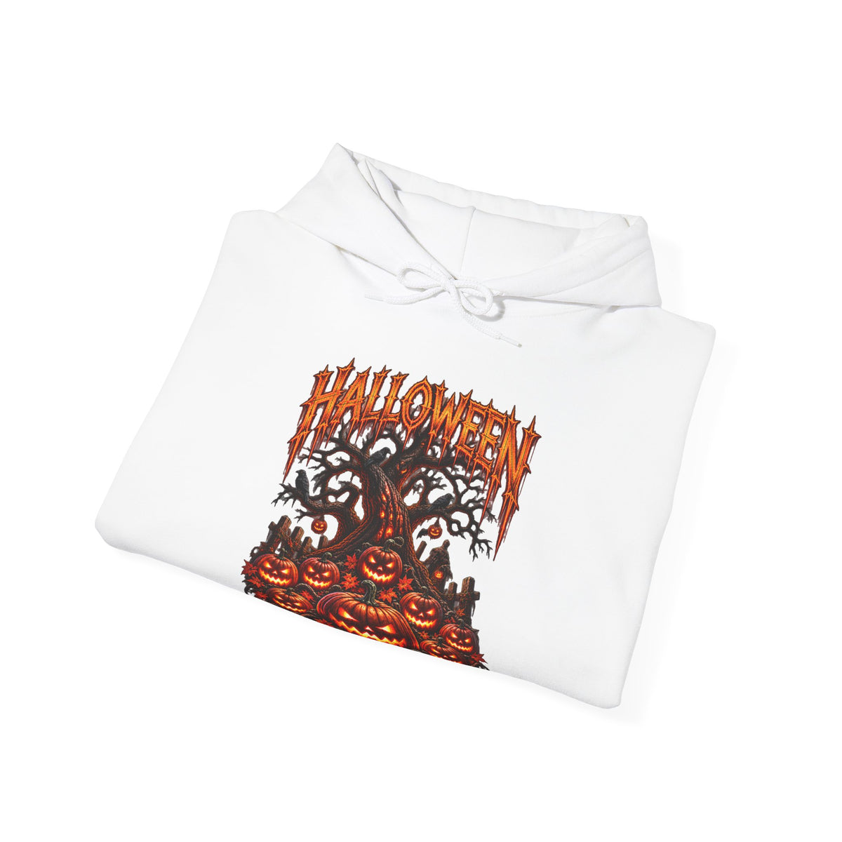 Carved by Fear Pumpkin Hoodie in White — folded view