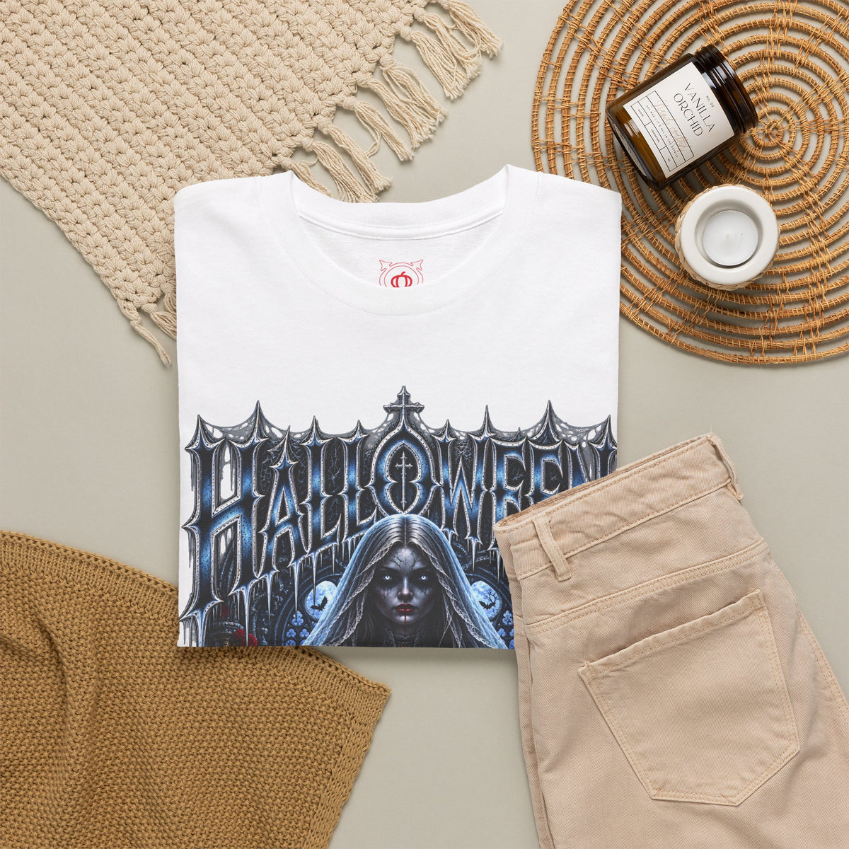 Midnight Vows Gothic Bride T-Shirt in White — folded view