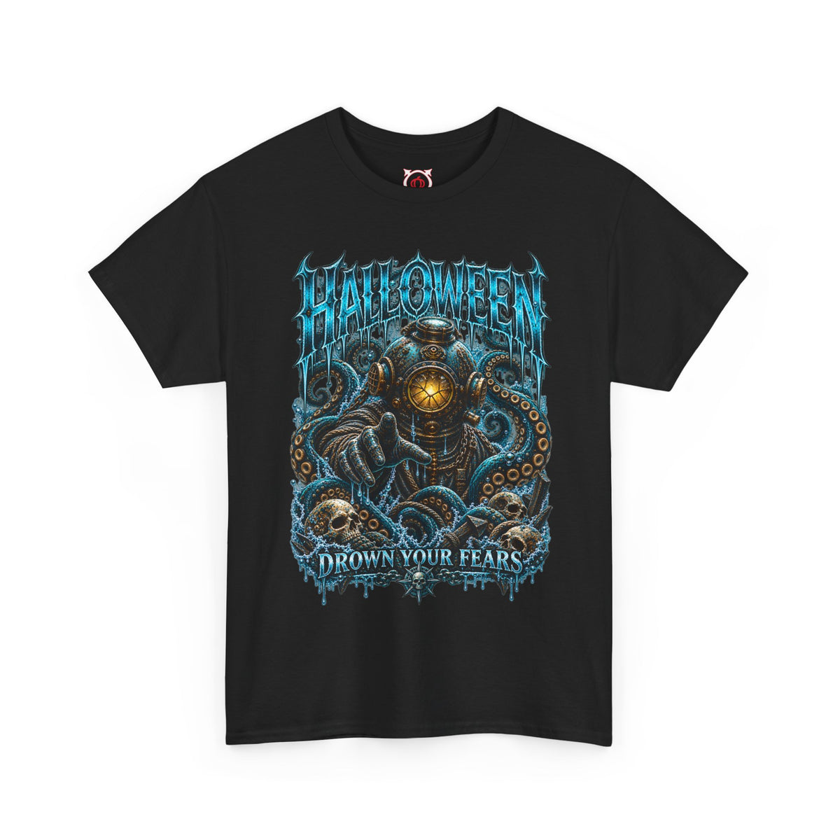Drown Your Fears Deep Sea T-Shirt in Black — front view