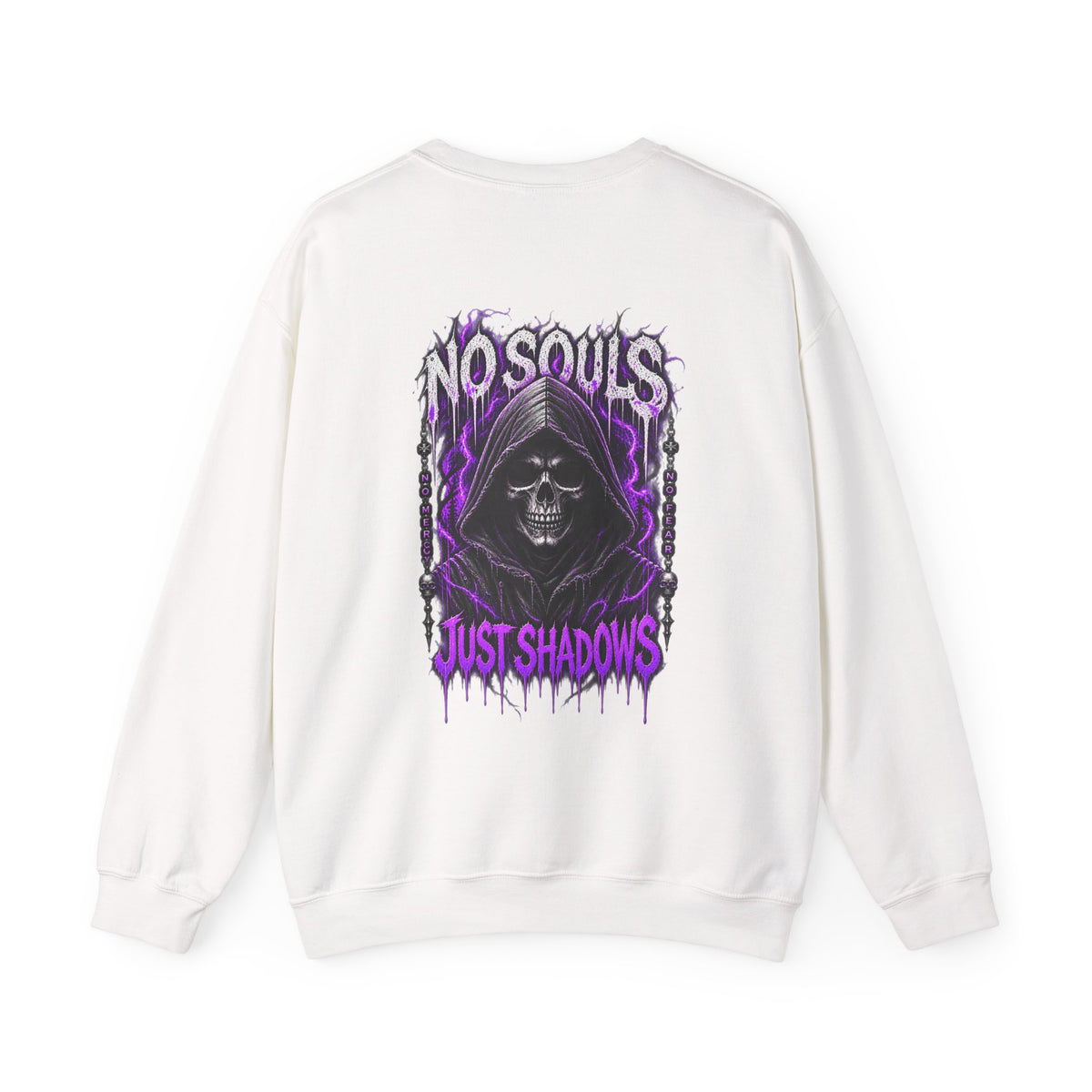 No Souls Just Shadows Grim Reaper Sweatshirt in White — back view