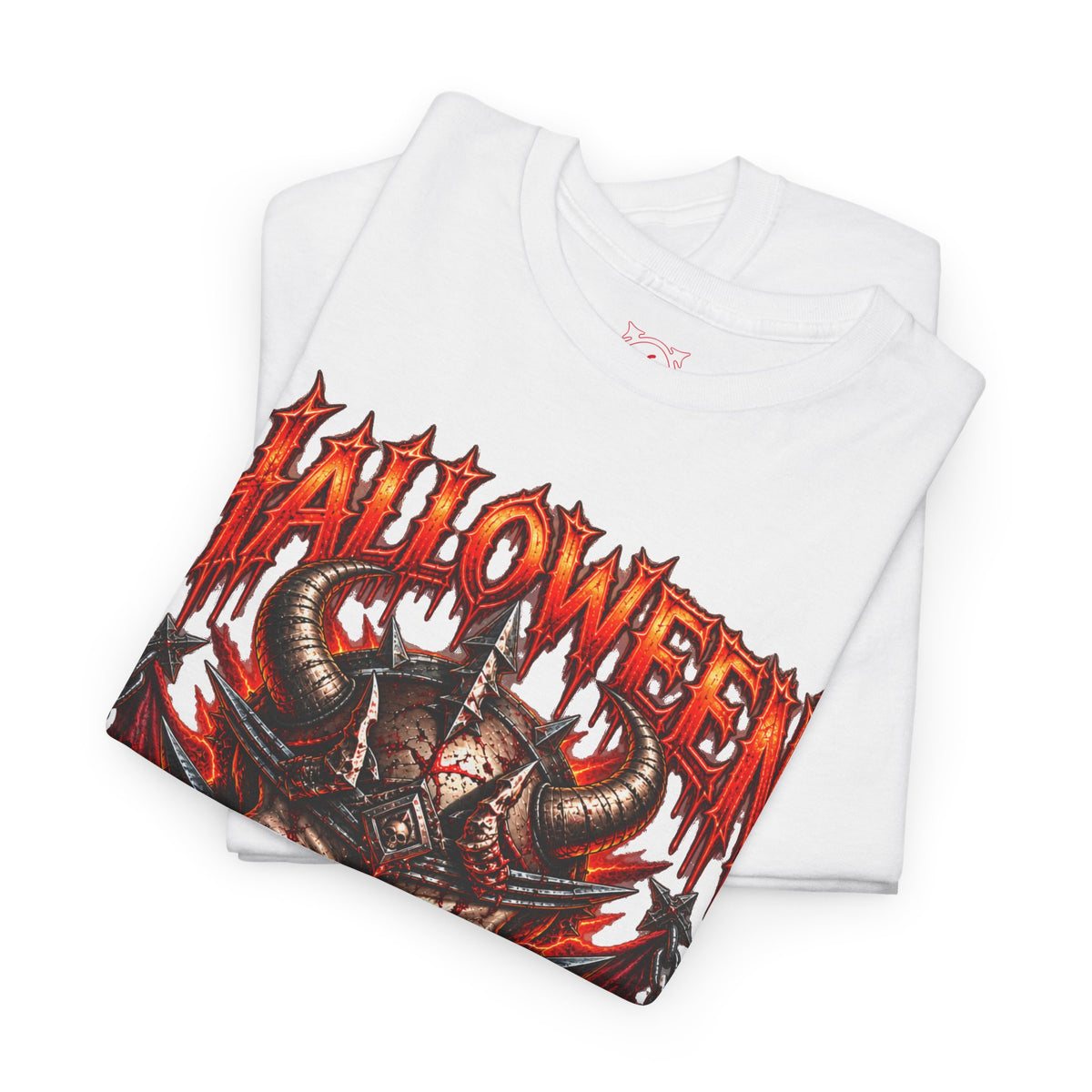Hell Is Coming Horned Skull T-Shirt in White — folded view