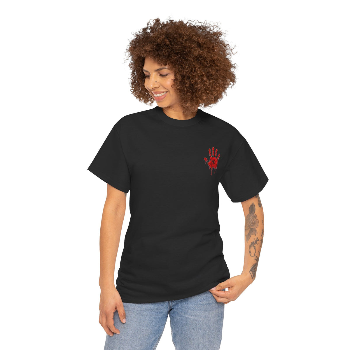 Red Handprint T-Shirt in Black — model view
