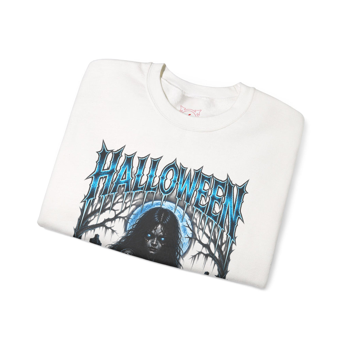 She Never Left Ghost Sweatshirt in White — folded view